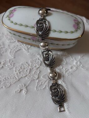 Sterling Silver Art Deco Style Women's Bracelet - Vintage 1920’s Stamped Links